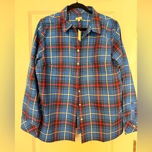 NWT Talbots Blue and Red Plaid Button Down Shirt